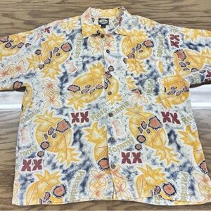 Vintage Tommy Bahama 90s Pineapple Weekend XX Mens L Shirt Colorful Yellow Rayon